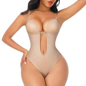 lot 90378 image: FeelinGirl Shapewear for Women Plus Size Backless Built-in Bra Body Shaper Seamless with Open Crotch Beige L