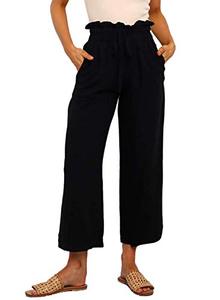 lot 90381 image: Dokotoo Womens 2023 Summer Linen Blend Straight Wide Leg Winter Casual Loose Baggy Drawstring Tie Elastic High Waisted Work Jogging Jogger Pants for Women with Pockets Black XL