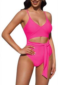 lot 90388 image: Pink Queen Womens Summer One Piece Swimsuit Cutout Tie High Cut Tummy Control Bathing Suit Swimwear Black XL