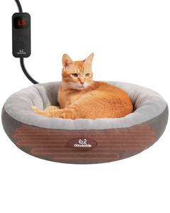 lot 90389 image: clawsable Heated Cat Bed for Small Size Cats, 19 Soft & Cozy Donut Heated Pet Bed with Timer & Temp Adjustable Pet Heating Pad for Indoor Cat, Electric Bed Heater Warmer for Kitten Cat
