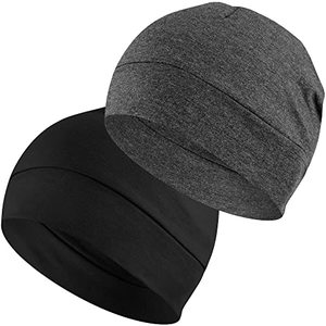lot 90390 image: Headshion Cotton Skull Caps for Men Women,2-Pack Lightweight Beanie Sleep Hats Breathable Helmet Liner Black,Grey