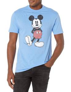 lot 90404 image: Disney mens Full Size Mickey Mouse Distressed Look T-shirt T Shirt, Light Blue Heather, Medium US