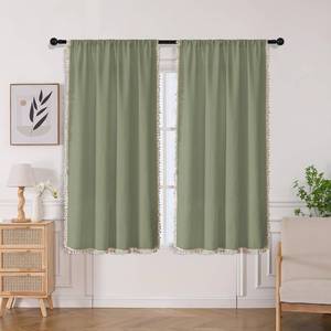 lot 90409 image: Joydeco Sage Green Boho Curtains 63 Inch Length 2 Panels Set, Boho Curtains for Bedroom Living Room, Super Soft Light Filtering Country Rustic Semi Sheer Farmhouse Curtains Rod Pocket