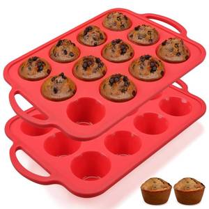 lot 90413 image: CAKETIME Silicone Muffin Pan, Metal Reinforced Frame Mini Muffin Tins Nonstick 12 Cups Cupcake Pan for Baking with Handle 2 Pack