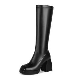 lot 90414 image: DOBOYG Womens Platform Boots Go Go Boots Knee High Boots Stretchy Square Toe Chunky Block Heeled Bootsno size visible