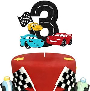 lot 90416 image: Race Car 3rd Cake Topper for Racing Car Checkered Flag Themed Kids Boy Girl 3th Years Old Happy Birthday Party Supplies Double Sided