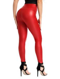 lot 90419 image: SEASUM Womens Faux Leather Leggings Pants PU Elastic Shaping Hip Push Up Black Sexy Stretchy High Waisted Tights XL