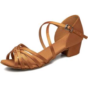 lot 91765 image: TUOTOM Girls Latin Dance Shoes Kids Salsa Ballroom Dance Shoes Low Heel Girls Tango Dance Cha Cha Shoes Brown 2.5 Big Kid