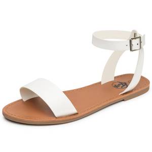 lot 91767 image: Trary White Sandals Women Dressy Summer Lightweight Adjustable Ankle Strap Metal Buckle Open Toe Wide Width Flat Sandals