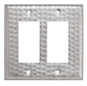 lot 91776 image: Monarch Abode 18014 Double Switch Hand Hammered Rocker Aluminum Decorative Wall Plate Switch Plate Outlet Cover, 2-Gang, Brushed Nickel
