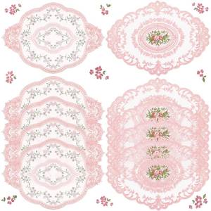 lot 91778 image: Mixweer 10 Pcs Lace Doilies for Tables Embroidered Lace Placemats Vintage Crochet Doilies 12 x 16 Exquisite Retro Victorian Table Mat for Wedding Cup Vase Table Decor(Pink)