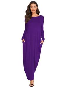 lot 91782 image: Verdusa Womens Long Sleeve Pocketed Loose Long Lounge Maxi Dress Dark Purple S
