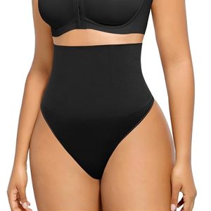 lot 91796 image: SHAPELLX Tummy Control Shapewear Thong Seamless Shapewear Panties for Women Waist Shaper Under Clothes (Black,ML)