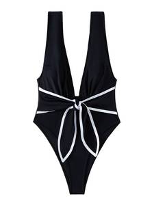lot 91804 image: Floerns Womens One Piece Plunging V Neck Backless Bow Front Sleeveless Swimsuit Black Medium
