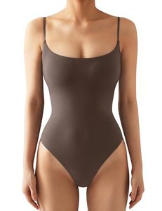 lot 91806 image: SUUKSESS Women Sexy Square Neck Thong Bodysuit Backless Sleeveless Cami Body Suit Top (Brown, XL)