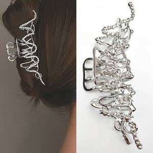 lot 91813 image: Metal Liquid Geometric Hair Claw Clip Irregular Women Hairpin Large Metal Hair Claws Punk Style Shiny Hair Barrettes Women Vintage Jaw Clips Elegant Hair Accessories(Silver Rhinestone)