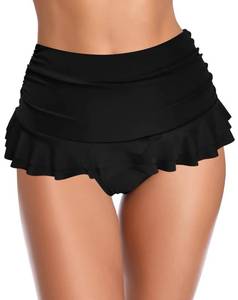 lot 91822 image: SHEKINI Womens Swim Skirt High Waisted Shirred Ruffle Short Bikini Bottom(Black, Large)