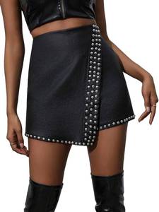 lot 91833 image: Floerns Womens Wrap Front Studded Decor Skorts Asymmetrical Club Skirt Shorts Black Small