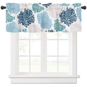 lot 91839 image: Coral Valance for Windows Nautical Coastal Curtains Valances Blue Ocean Short Curtains Rod Pocket Window Treatment for Kitchen Living Room Bedroom Bathroom Summer Home Decor 1 Panel 42x18 Inch