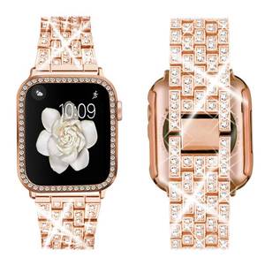 lot 91840 image: SUPOIX Compatible with Apple Watch Band 40mm  Case, Women Jewelry Bling Diamond Rhinestone Replacement Metal Strap &Soft TPU Protector Case for iWatch Series 654se(Rose gold)