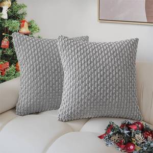 lot 91849 image: Henzxi Throw Pillow Covers Soft Corduroy Decorative Pillow Covers Set of 2 Striped Square Boho Pillow Covers Farmhouse Home Decor for Sofa Living Room Couch Bed 18x18 Inch Light Grey
