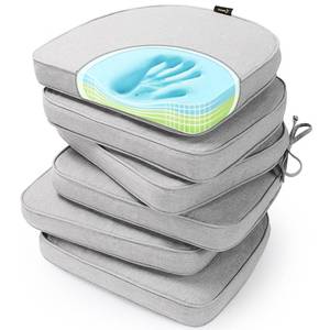 lot 87275 image: SUNROX Gel Memory Foam Chair Cushions, FadeShield Water-, Stain-Resistant Durable Reversible Seat Cushion Pads with Ties for IndoorOutdoor Kitchen Dining Office, 17x16, Set of 6, Heather Grey - Retail $83.82