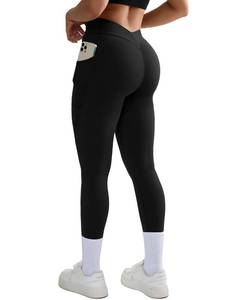 lot 87280 image: SUUKSESS Women V Back Workout Leggings with Pockets High Waisted Tummy Control Gym Yoga Pants (Black,S)