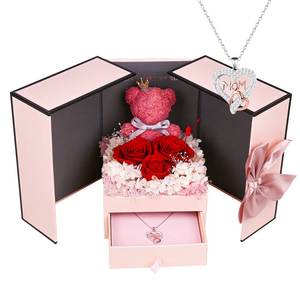 lot 87282 image: IDFALKFD Preserved Rose Gifts Set includes 925 Sterling Silver Necklace with Heart and Mom Jewelry Design, Mothers Day Birthday Christmas Valentines Gifts for Mom from Daughter and Son