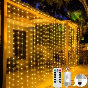 lot 87289 image: Upgraded 300LED Curtain Lights Battery Operated Outdoor Waterproof, 10ftx10ft Twinkle Hanging Waterfall Lights with Remote Control, 8 Mode Dimmable String Fairy Lights for Bedroom Porch Gazebo Warm