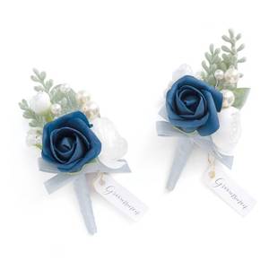 lot 87299 image: Lings Moment Boutonniere for Men, 2pcs Groom Groomsmen Guest Boutonniere, Artificial Flowers for WeddingPromHomecoming, etc.Navy White Ranunculus