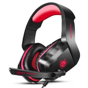 lot 90119 image: PHOINIKAS H1 Gaming Headset for PS4, Xbox One, PC, Laptop, Switch, Xbox One Headset with Noise-Cancelling Mic, Over Ear Headphones with Bass Surround - Red