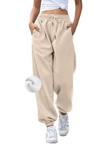 lot 90123 image: AROGONE Womens Sweatpants Baggy Casual Fleece High Waisted Joggers Pants Athletic Cinch Bottom Lounge Pants with Pockets Beige S