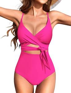 lot 90127 image: AIMAGE Womens One Piece Swimsuit Wrapped High Waisted Bathing Suits Tummy Control Tie Criss Cross Swimwear (Rose, X-Large)