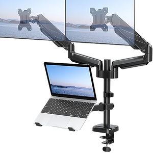 lot 90133 image: MOUNT PRO Monitor and Laptop Mount, Gas Spring Dual Monitor Arm Fit Two Max 27inch Computer Screens, Monitor Mount with Laptop Tray for max 17 Inch Notebooks, 3-in-1 Laptop and Monitor Desk Mount - Retail $96.97
