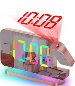 lot 90136 image: Projection Alarm Clock,7.4 in LED Mirror Digital Clocks Projection on Ceiling Wall,with RGB Night Light,USB C Charging Port,Auto Dimming,Modern Desk Clock for Bedroom Decor