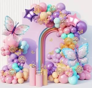 lot 90170 image: 163Pcs Butterfly Pink and Purple Balloons Garland Arch Kit, Birthday Baby Shower Decorations Pink Purple Blue Confetti Star Balloons for Girls Women Bridal Wedding Butterfly Party Baby Shower Supplies