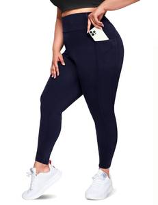 lot 90171 image: Happy.angel Plus Size Leggings with Pockets for Women, High Waisted Capri Yoga Workout Pants Cropped Tights Navy Blue 4X-Large