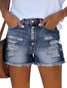 lot 90174 image: Angerella Casual Summer Denim Shorts for Women Mid Rise Frayed Hem Distressed Ripped Jean Shorts Denim Blue Large