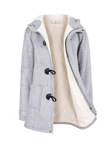 lot 90184 image: HEEKPEK Womens Sherpa Lined Coats Winter Warm Fashion Horn Button Fleece Thicken Hooded Casual Jackets Long Sleeve Outerwear(Light Grey,M)