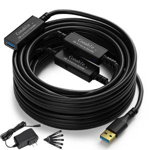 lot 90185 image: USB 3.0 Active Extension Cable 75 Feet, Long USB Type-A Male to Female Extender Cord, Built-in 3 Signal Booster Smart Chips, 5Gbps Transfer, Black USB Extension Cable with an AC Power Adapter (5V 2A) - Retail $79.99