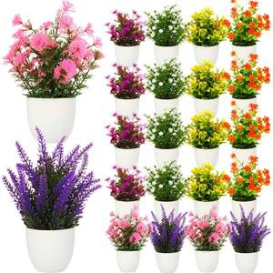 lot 90189 image: Zeyune 20 Pieces Small Artificial Potted Flowers Mini Fake Plants Indoor Plastic Faux Aesthetic Greenery Decor for Office Shelves Living Room Bathroom Window Table