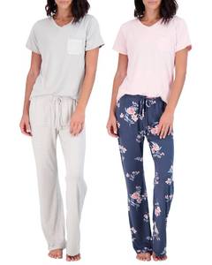 lot 90192 image: 2 Pack Short Sleeve Pajamas For Women Sets Womens Pajama Sets Two Piece Pj Summer Pijamas De Mujer Cotton Pjs Pants Loungewear Sleepwear Matching Ladies Bottoms Comfy Soft Pyjamas Teen Lightweight