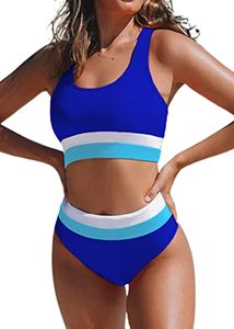 lot 90196 image: Hilinker Womens Color Block Swimsuit Cut Out Racerback High Waisted Bikini Set RoyalBlue Small