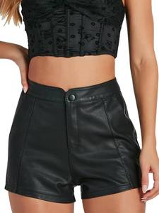 lot 90198 image: Zebaexf Womens High Waist Faux Leather Shorts Sexy PU Leather Shorts with Pockets Medium Dark-Black