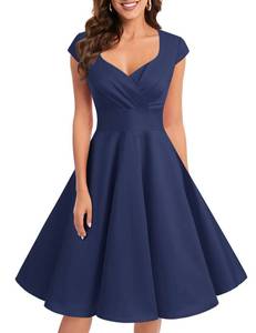 lot 90237 image: Bbonlinedress 1950s Vintage Cocktail Party Short Bridesmaid Wedding Guest Retro Rockabilly Prom Swing Dresses Navy M