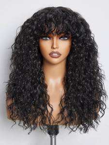 lot 90241 image: GORGIUS Shaggy Haircuts Natural Black Curly Wig with Bangs Crafted with Style-Archive Technology Premium Fiber & Remy Human Hair Blended, Realistic Look with True Scalp