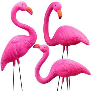 lot 90242 image: JOYIN 3 Pack Large Pink Flamingo Yard Decorations, Medium Plastic Lawn Flamingos Ornament Stakes, Flamingo Party Decor with Rubber Coating Metal Legs for Yard, Garden, Luau Party Gift (11in x 20in)