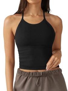 lot 90247 image: LASLULU Womens Sports Bra Workout Tank Tops Longline Padded Medium Support Running Gym Bra Camis Crop Tank Tops with Built in Bras(Black)