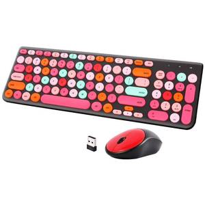 lot 90248 image: Wireless Keyboard and Mouse Combo, Retro Typewriter Wireless Keyboard with Round Keycaps, 2.4GHz Full-Size USB Cute Mouse for Desktop, Laptop and Computer (Black-Colorful)