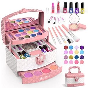 lot 90252 image: GirlsHome Kids Makeup Kit for Girl 35 Pcs Washable Toddler Makeup Kit, Girl Toys Real Cosmetic Little Girls Makeup Set, Safe & Non-Toxic Frozen Makeup Set for 3-12 Year Old Kids Birthday Gift (Pink)